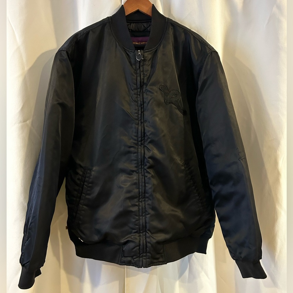 Rocawear Mens Size XL Black Pockets‎ Bomber Jacket Embroidered Front & Back